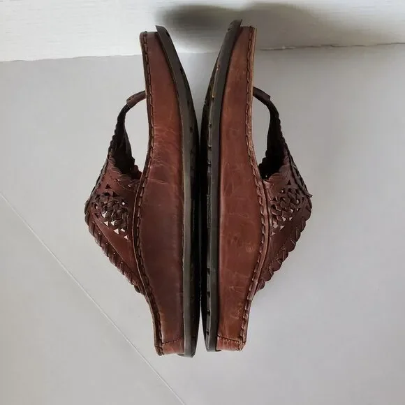 Earth Shoes Salsa Mahogany Leather Thong Sandals Boho Woven Slides Sz 6 Hippie - Picture 4 of 8